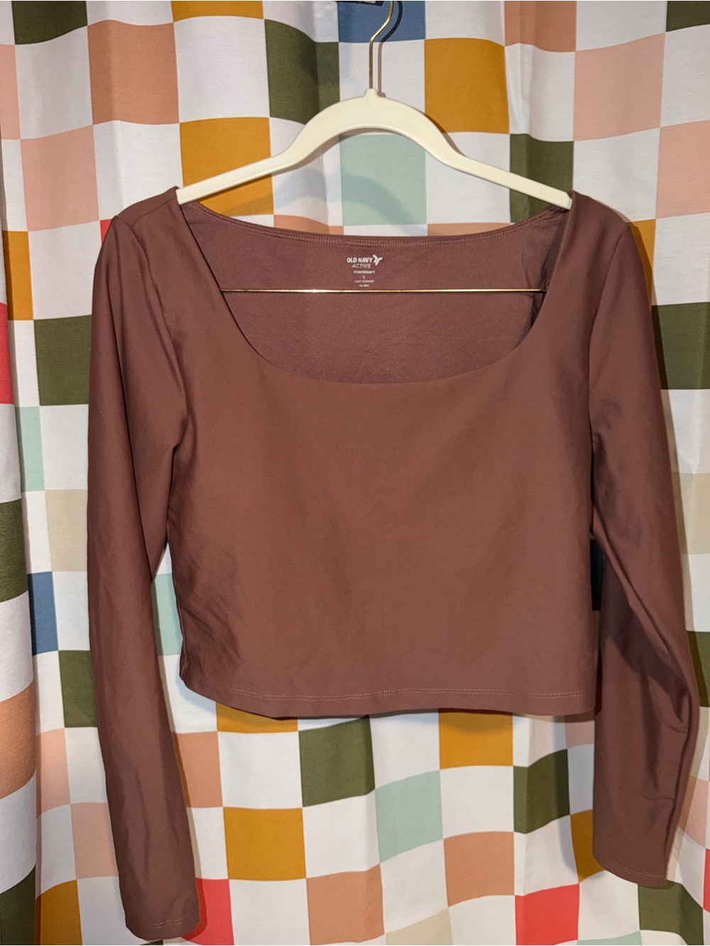Old Navy Active PowerSoft Long Sleeve Crop Top | Brown Square Neck